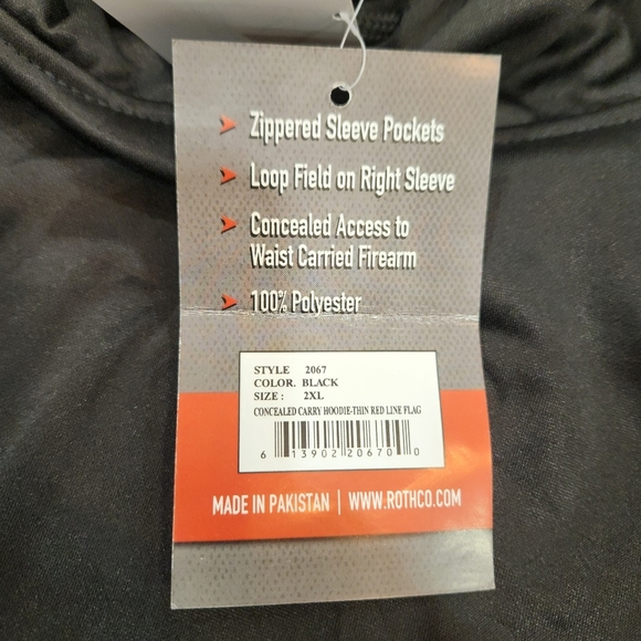 Rothco Concealed Carry Hooded Sweater Mens 2XL Black Thin Blue Line Hoodie - Picture 5 of 9